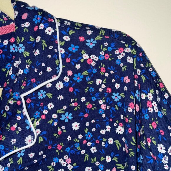 Ralph Lauren Womens Floral Print Pajama Top L Short Sleeve Button-Down Navy - Picture 4 of 7